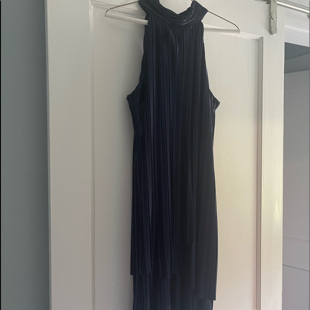 Worn once navy pleated high neck dress